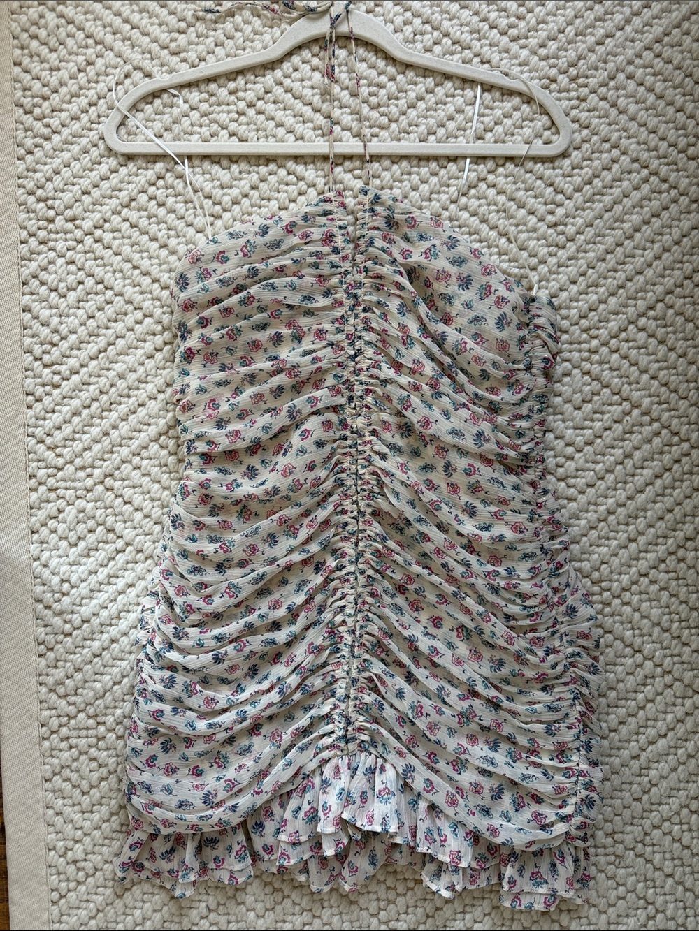 Zara Cream Floral Ruched Mini Dress